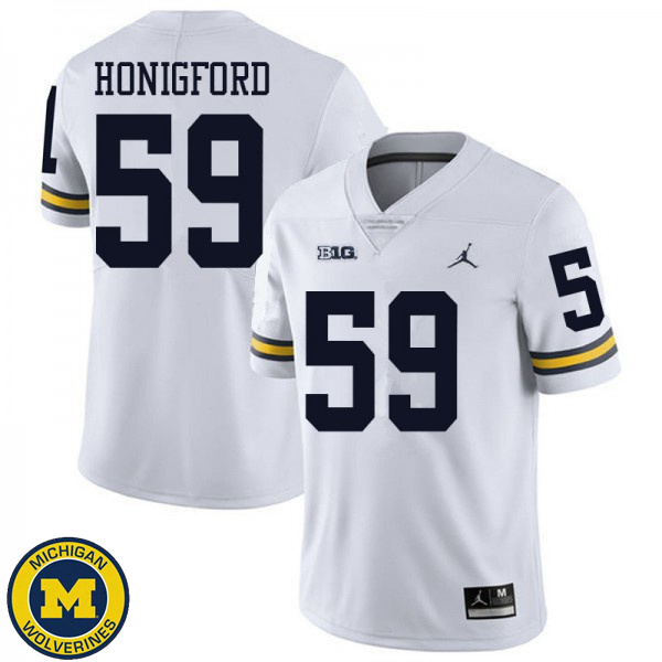 Men's Michigan Wolverines #59 Joel Honigford White Jordan Brand Official Game Jersey